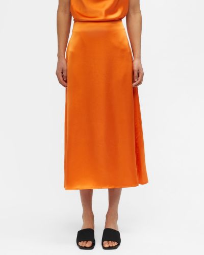 Midi sukňa Object oranžová