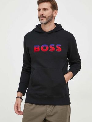Pamučna hoodie s kapuljačom Boss crna