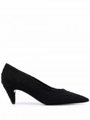 Вълнени полуотворени обувки с ток Saint Laurent черно