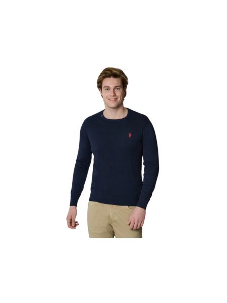 Sweter bawełniany z okrągłym dekoltem U.s Polo Assn. niebieski