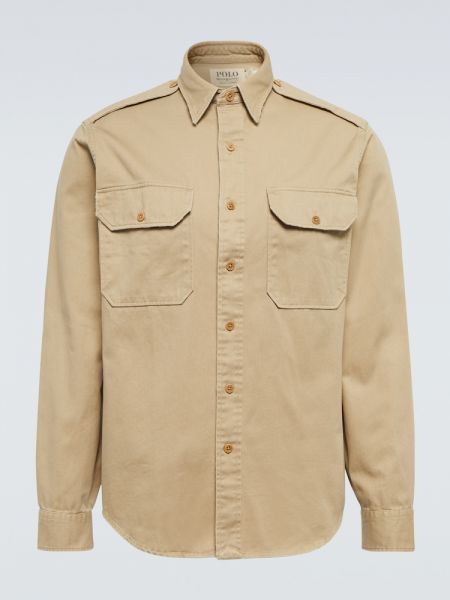 Bavlnená slim fit priliehavá košeľa Polo Ralph Lauren béžová