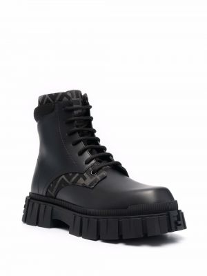 Krajkové šněrovací kotníkové boty Fendi černé