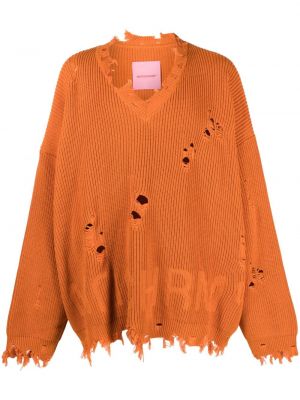 Vienspalvis megztinis su nubrozdinimais Monochrome oranžinė