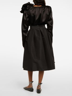 Svilena midi suknja visoki struk Carolina Herrera crna