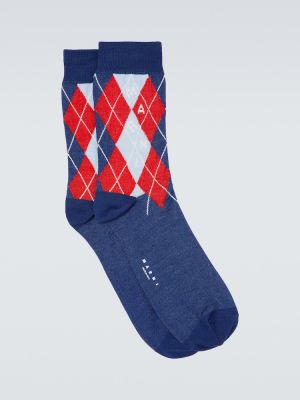 Аргайл памучни чорапи Marni синьо