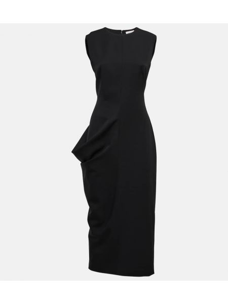 Drapírozott gyapjú galléros ruha Alexander Mcqueen fekete