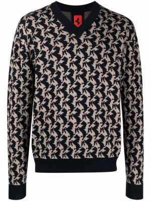Жакардов памучен копринен пуловер Ferrari синьо