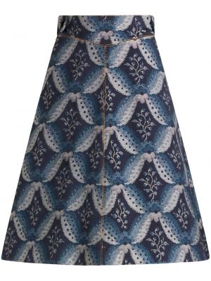 Žakardinis gėlėtas siuvinėtas džinsinis sijonas Etro mėlyna
