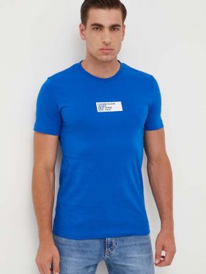 Памучна тениска с дълъг ръкав с принт Calvin Klein Jeans синьо