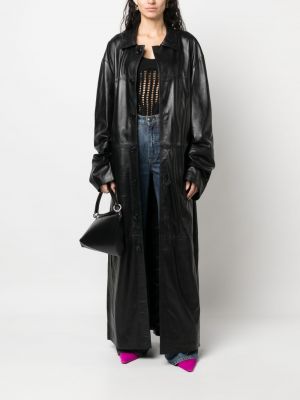 Kožený kabát s knoflíky Manokhi černý