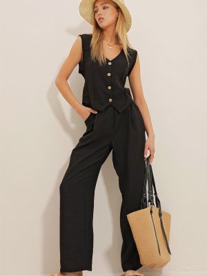 Lniany garnitur Trend Alaçatı Stili czarny