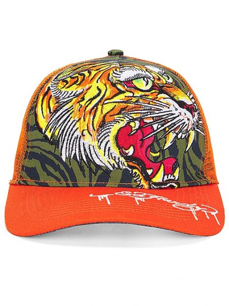 Chapeau et imprimé rayures tigre Ed Hardy orange