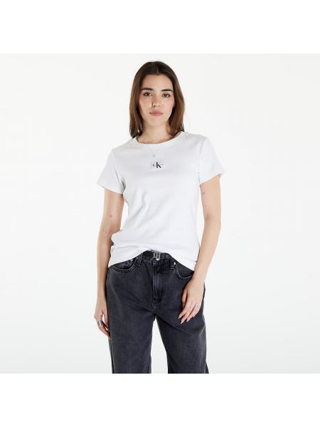 Pletené slim fit skinny džíny s krátkými rukávy Calvin Klein bílé
