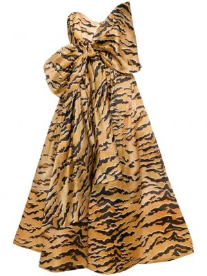 Rochie de seară de mătase cu imagine cu dungi de tigru Zimmermann maro