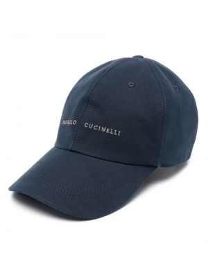 Medvilninis siuvinėtas kepurė su snapeliu Brunello Cucinelli mėlyna