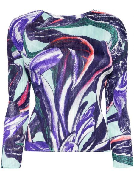 Plisirana bluza s potiskom z abstraktnimi vzorci Pleats Please Issey Miyake vijolična