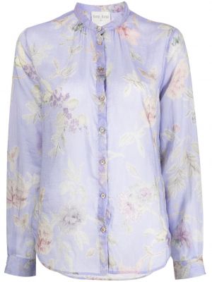 Pamučna svilena košulja s cvjetnim printom Forte_forte ljubičasta