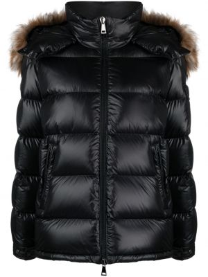 Páperová bunda s kožušinou s kapucňou Moncler čierna