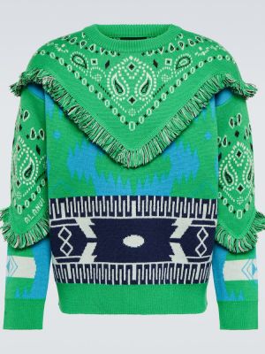 Žakardinis vilnonis megztinis Alanui žalia