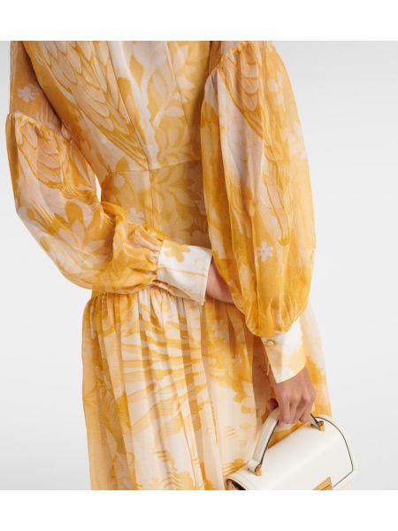 Копринена макси рокля с принт Erdem жълто