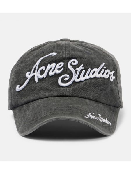 Bombažna kapa s šiltom z vezenjem Acne Studios črna