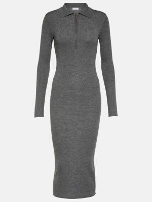 Kašmírové vlněné midi šaty Brunello Cucinelli šedé