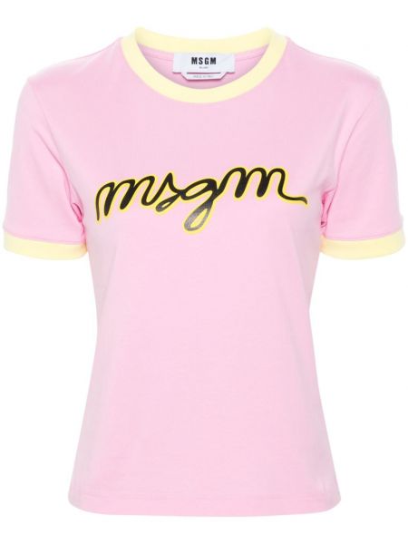 T-shirt en coton à imprimé Msgm rose