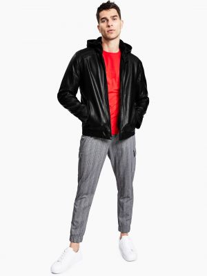 Кожаная куртка с капюшоном из искусственной кожи Inc International Concepts черная