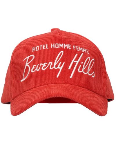 Памучна шапка от рипсено кадифе Homme + Femme La червено
