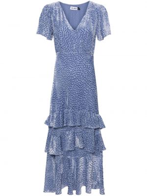 Aksamitna sukienka długa w grochy Rixo niebieska