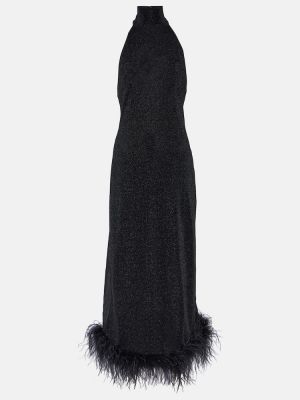 Vestido largo con plumas de plumas Oséree negro
