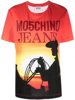 Bavlnené tričko s potlačou Moschino Jeans oranžová