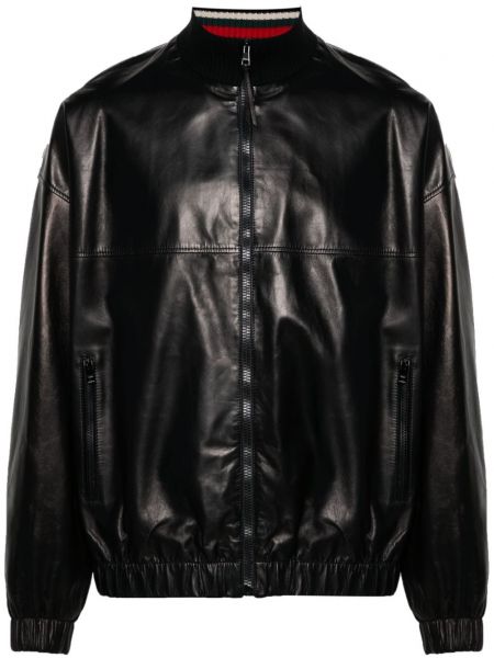 Veste de cuir brodée Gucci noir