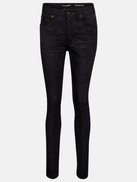 Skinny fit džínsy s vysokým pásom Saint Laurent čierna