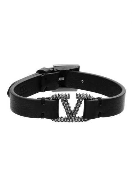 Кожаный браслет Valentino черный