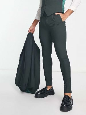 Суперузкие костюмные брюки из ткани премиум-класса Noak 'Camden' темно-зеленого цвета с эластичной тканью