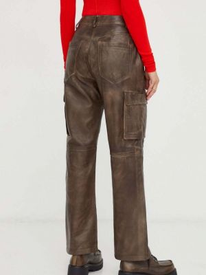 Jednobarevné kožené kalhoty s vysokým pasem Herskind hnědé