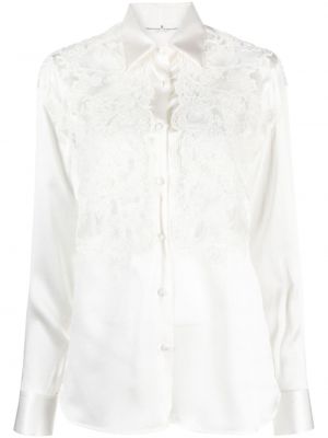 Сатенена риза на цветя с дантела Ermanno Scervino бяло