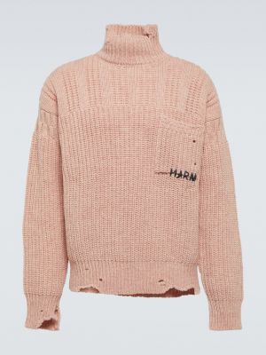 Шерстяной свитер с потертостями с высоким воротником Marni розовый
