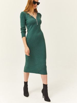 Midi šaty s výstřihem do v Olalook zelené