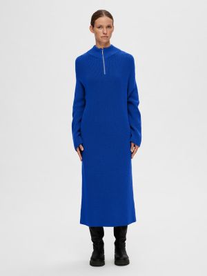 Vestido largo con cremallera de punto Selected Femme azul