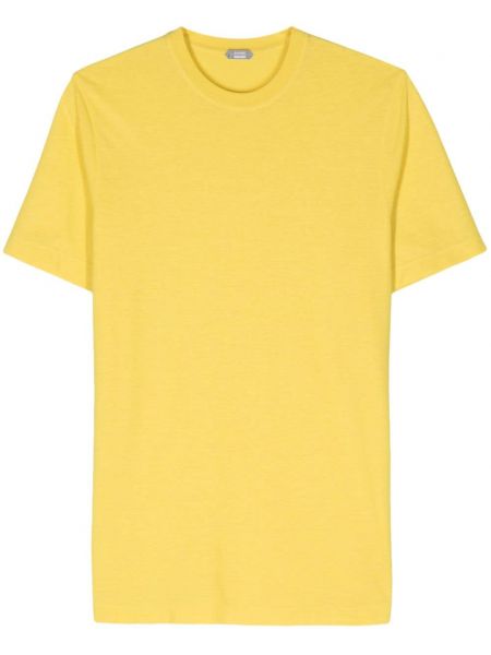 Памучна тениска с кръгло деколте Zanone жълто