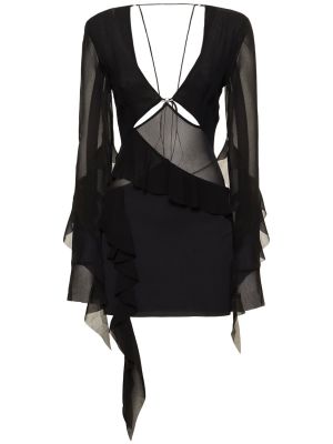 Mini obleka z obrobami z dolgimi rokavi Bec + Bridge črna
