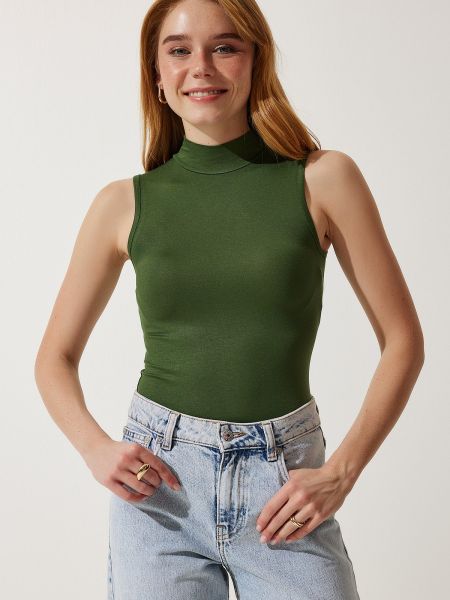 Πλεκτή αμάνικη μπλούζα από βισκόζη Happiness İstanbul πράσινο
