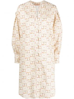 Βαμβακερή φόρεμα σε στυλ πουκάμισο με σχέδιο Twinset μπεζ