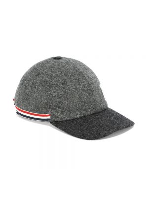 Cappello con visiera di lana a righe Thom Browne grigio