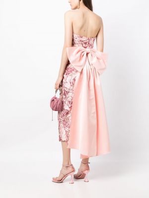 Sukienka midi w kwiatki koronkowa Marchesa Notte różowa