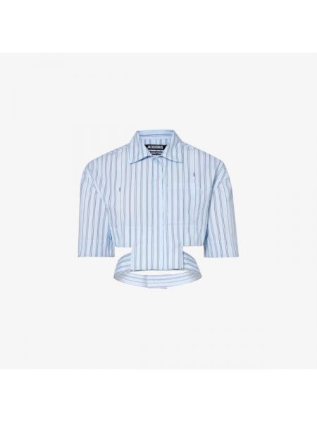 Укороченная рубашка bari из хлопкового поплина в полоску с вырезом Jacquemus, print blue stripe