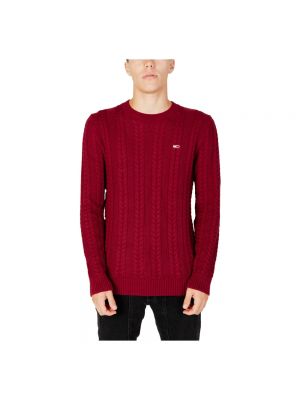 Dzianinowy sweter z okrągłym dekoltem Tommy Jeans czerwony