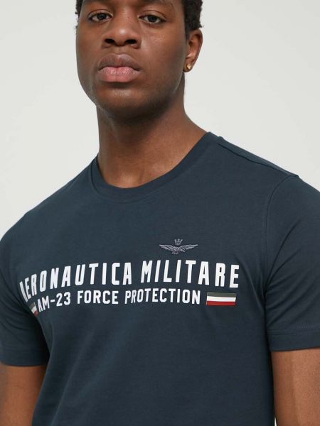 Koszulka bawełniana z nadrukiem Aeronautica Militare niebieska